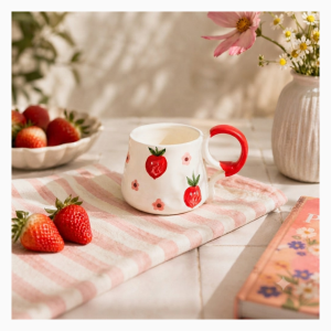 Chope artisanale motif rouge & fraises