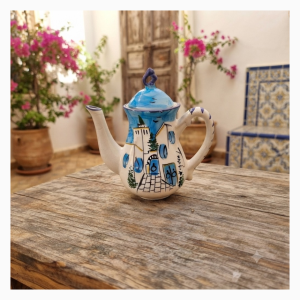 Théière artisanale motif village bleu – Grand modèle